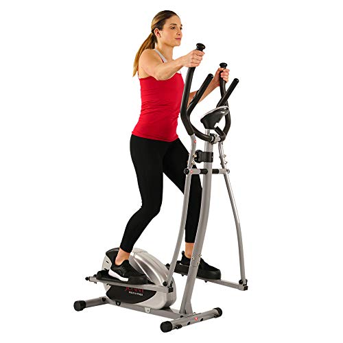 Sunny Health & Fitness SF-E905 Elliptical Machine Cross Trainer with 8 Level Resistance and Digital Monitor , Gray, White, 28 L x 17 W x 57 H