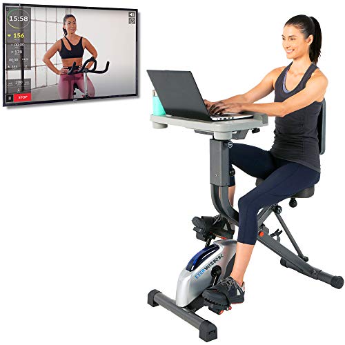 EXERPEUTIC EXERWORK 2000i Bluetooth Folding Exercise Desk Bike with 24 Workout Programs and Free App