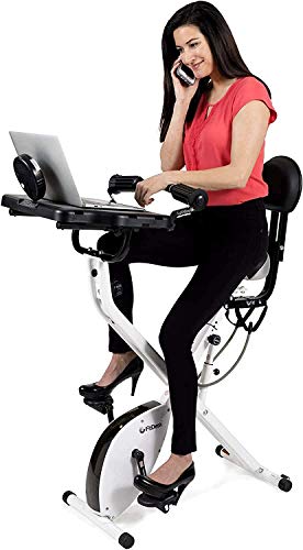 FitDesk Bike Desk 3.0 - Fully Adjustable Folding Stationary Exercise Bicycle Machine with Massage Bar & Work Out Bands - Magnetic Cycle for Indoor Use - with Built-in Tablet Holder for Home & Office