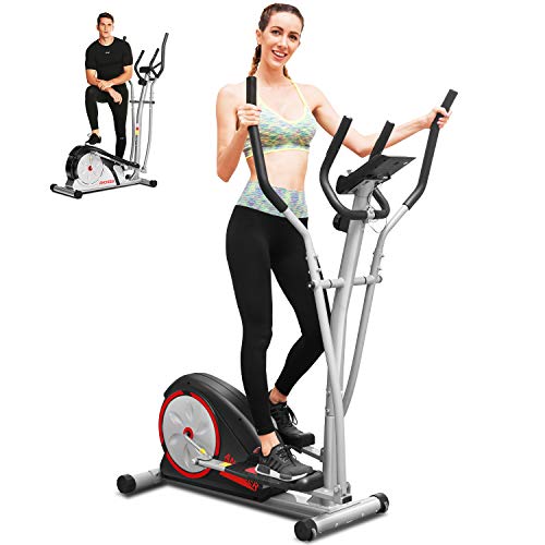 ANCHEER Elliptical Machine, Elliptical Trainer Machine with Pulse Rate Grips and LCD Monitor, Magnetic Smooth Quiet Driven for Home Using (Black)