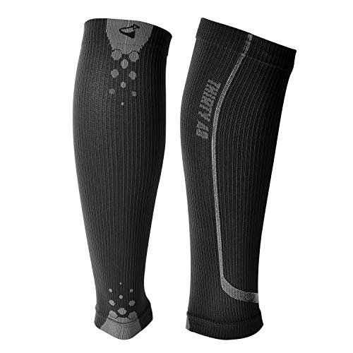 Graduated Calf Compression Sleeves by Thirty48 | 15-22 OR 20-30 mmHg | Maximize Faster Recovery by Increasing Oxygen to Muscles (Small // 13.7-15 Inch Upper Calf, [1 Pair] Black)