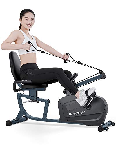 MaxKare Recumbent Exercise Bike Stationary Magnetic Indoor Cycling Bike with Arm Resistance Bands/Easy Adjustable Seat/LCD Monitor/Pulse Rate Monitoring for All Ages Cardio Workout at Home