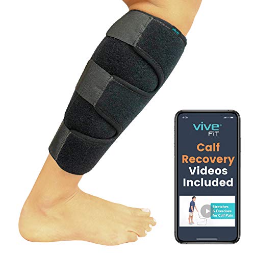 Vive Calf Brace - Adjustable Shin Splint Support - Lower Leg Compression Wrap Increases Circulation, Reduces Muscle Swelling - Calf Sleeve for Men and Women - Pain Relief (Black)