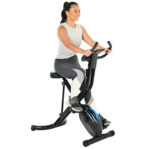 Exerpeutic 675 XLS Bluetooth Smart Technology Folding Upright Exercise Bike, 400LBS, Black/Blue