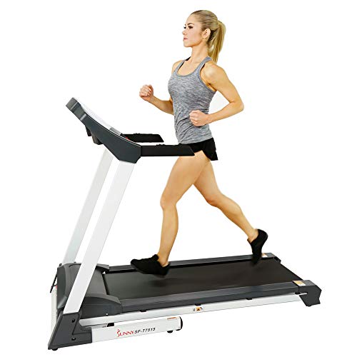 Sunny Health & Fitness SF-T7515 Smart Treadmill with Auto Incline, Speakers, Bluetooth, LCD and Pulse Monitor, Phone Function, 240 LB Max Weight , grey